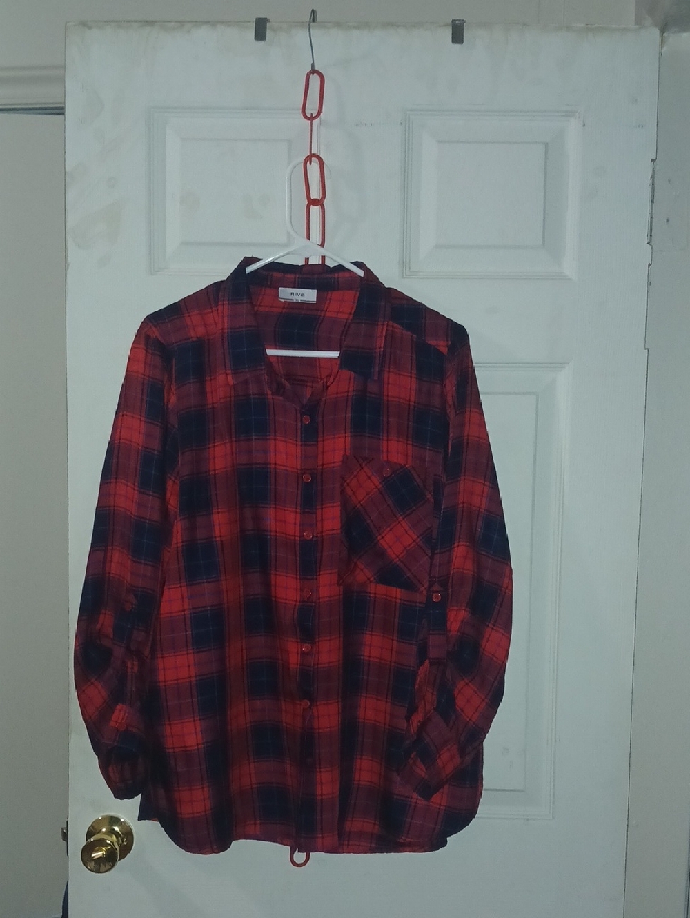 Women's Red & Black Plaid Button-Up Shirt - Casual Long Sleeve